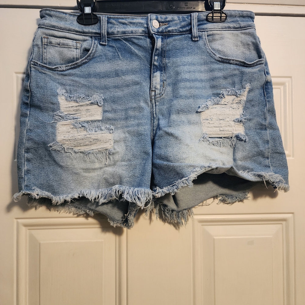 Zenana Outfitters Light Blue Distressed Jean Shorts